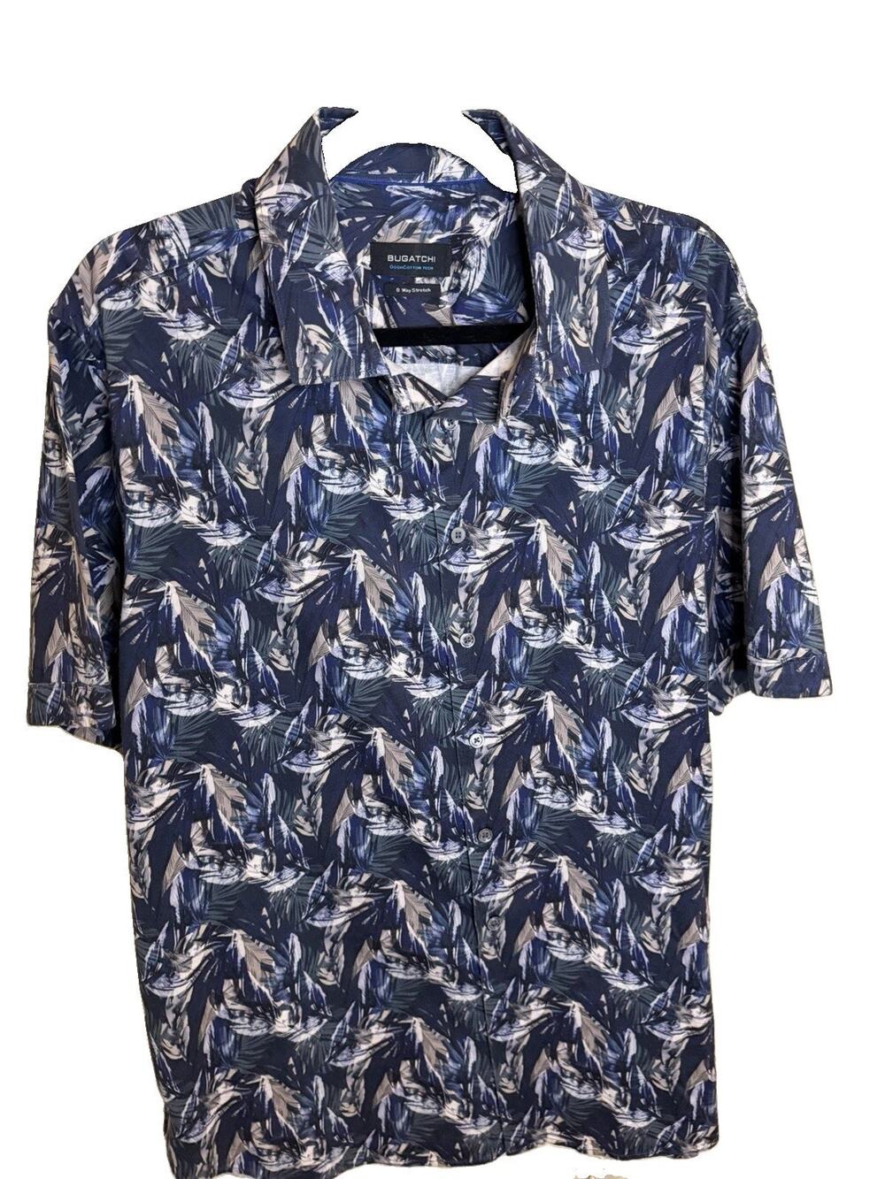 Bugatchi OoohCotton Tech XXL Cobalt Floral Shirt 8 Way Stretch Short Sleeve